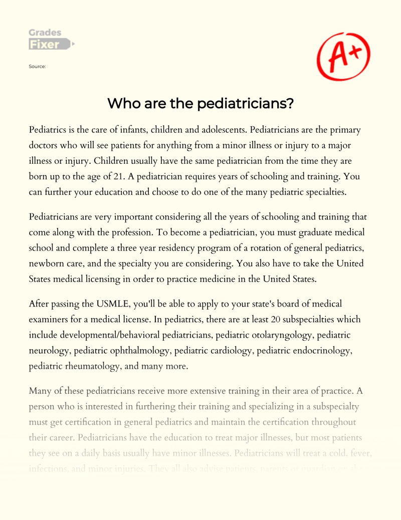 Who Are The Pediatricians essay