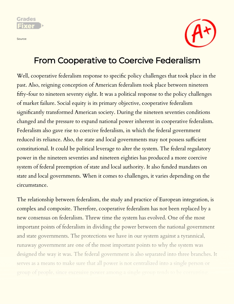 America: from Cooperative to Coercive Federalism essay