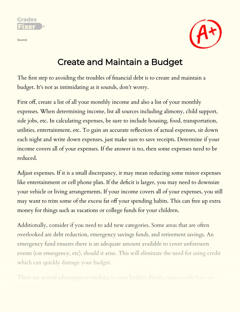 Create and Maintain a Budget Essay