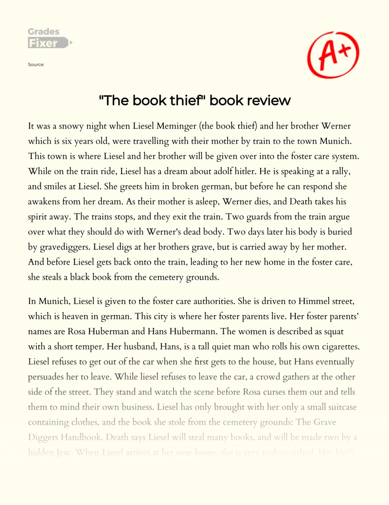 Review of The Novel  "The Book Thief" by Markus Zusak Essay