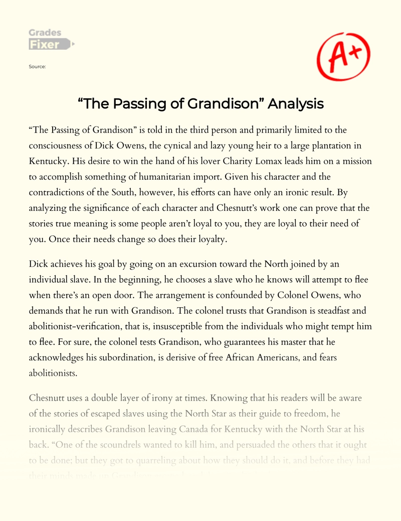 "The Passing of Grandison" Analysis Essay