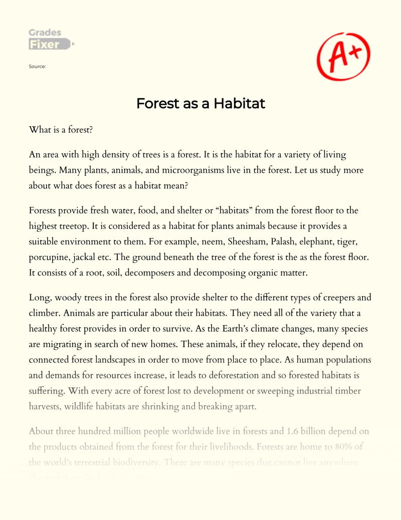 Forest as a Habitat: [Essay Example], 351 words GradesFixer