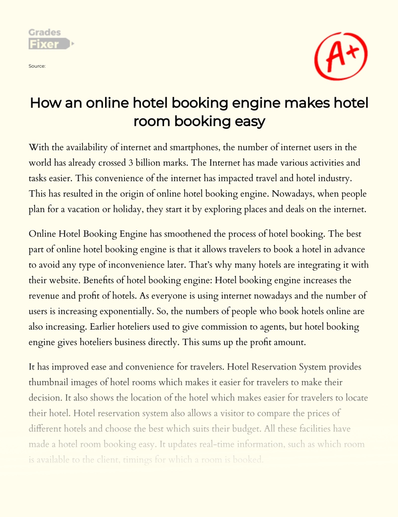 How an Online Hotel Booking Engine Makes Hotel Room Booking Easy Essay
