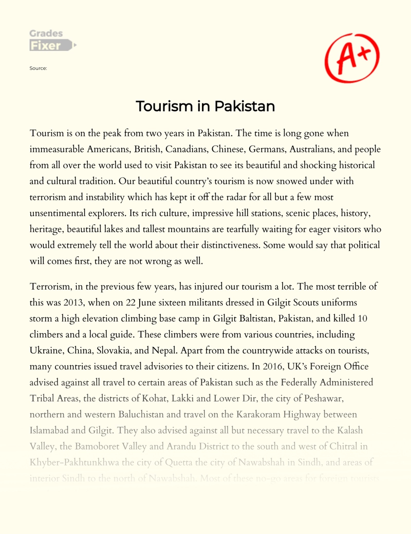 Tourism in Pakistan Essay