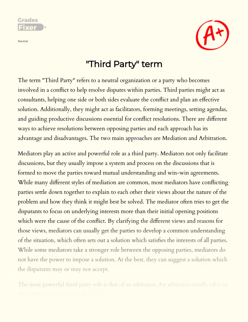 "Third Party" Term Essay