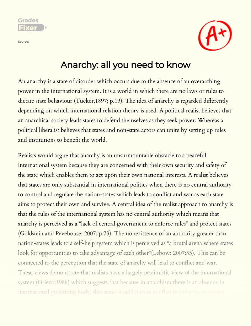 Anarchy: All You Need to Know Essay