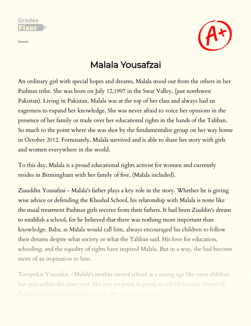 The Life Story of Malala Yousafzai essay