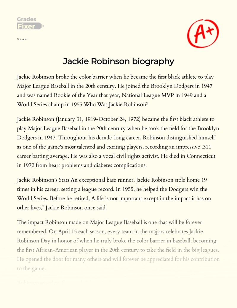 Biography, Career and Impact of Jackie Robinson essay