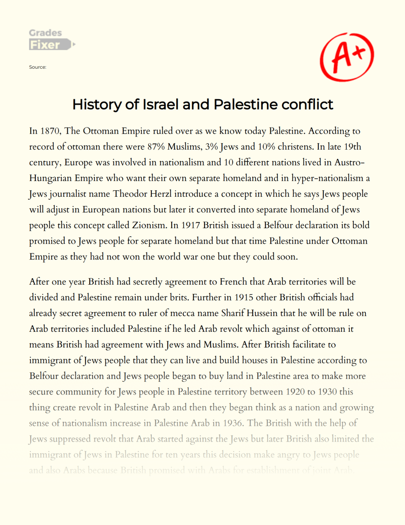 Major Conflicts in History: The French Revolution and The Israel-palestine Conflict  Essay