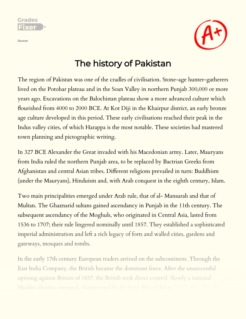 essay on pakistan for class 9