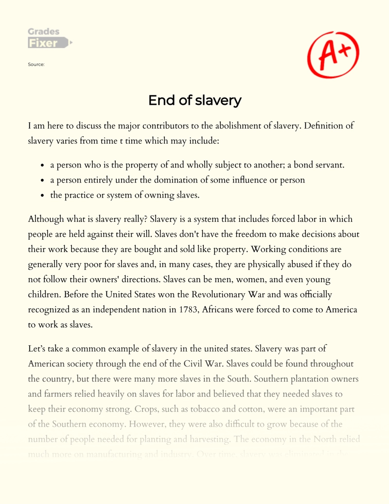 Slavery in United States: Definition, Life of Slaves and Why It Was Immoral Essay
