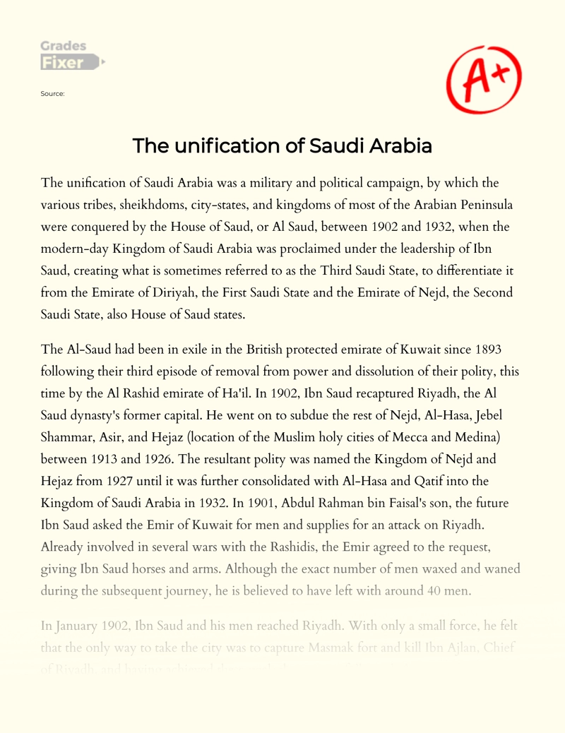 The Unification of Saudi Arabia Essay