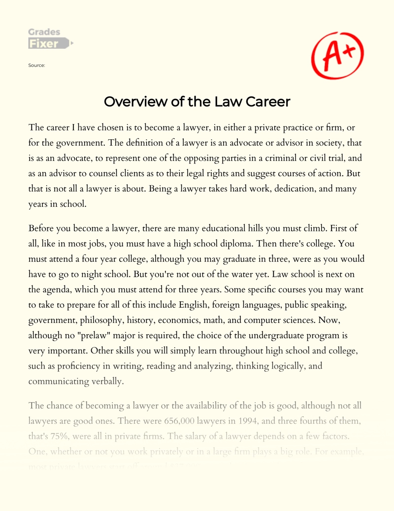 career goals essay sample law