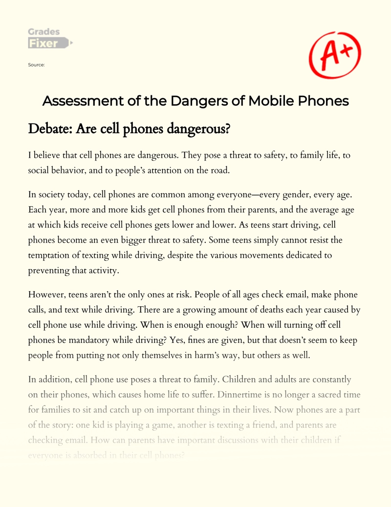Assessment of The Dangers of Mobile Phones essay