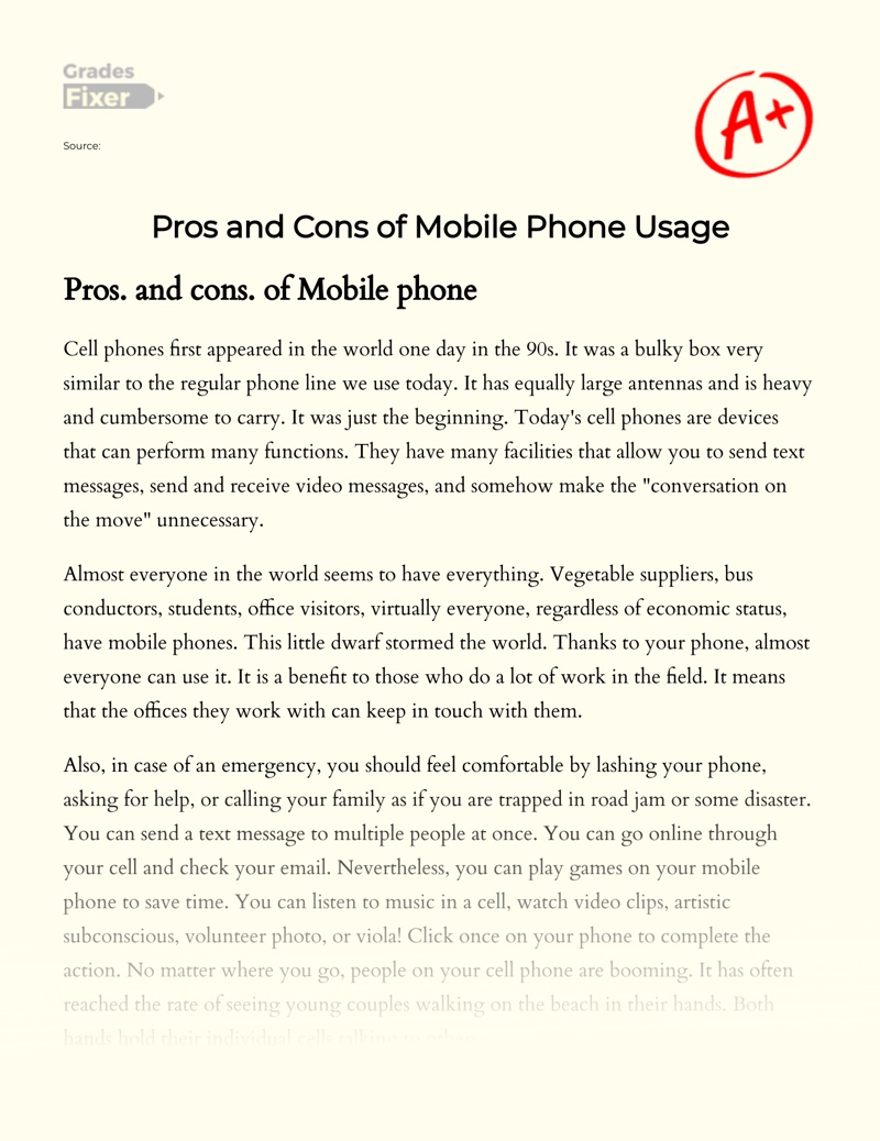 Pros and Cons of Mobile Phone Usage essay