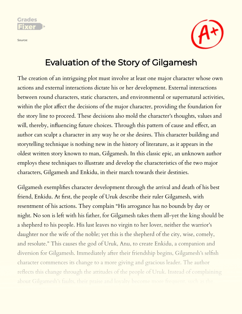 Evaluation of The Story of Gilgamesh Essay