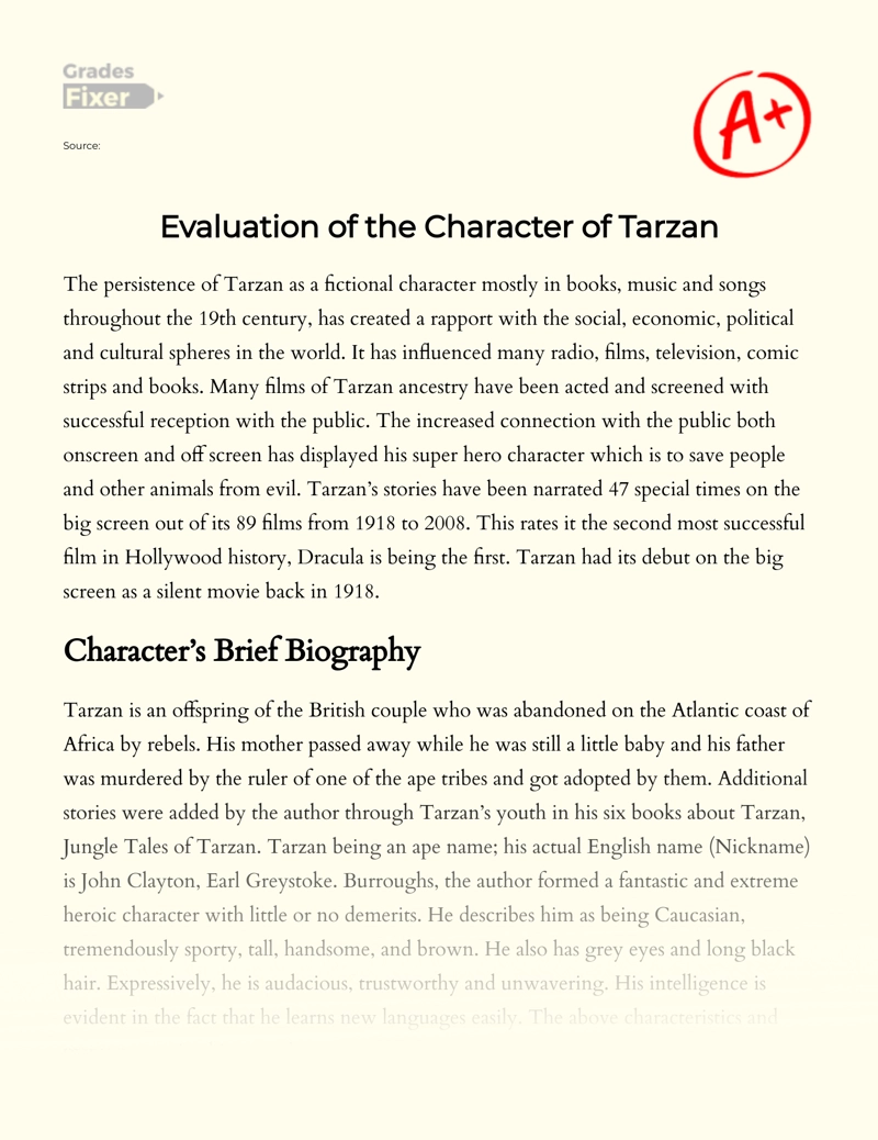 Evaluation of The Character of Tarzan Essay