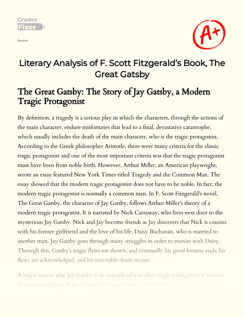 The Great Gatsby: The Story of Jay Gatsby, a Modern Tragic Protagonist essay