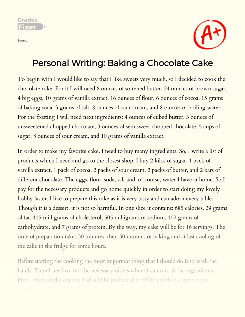 A Descriptive Narrative on Baking a Cake Essay