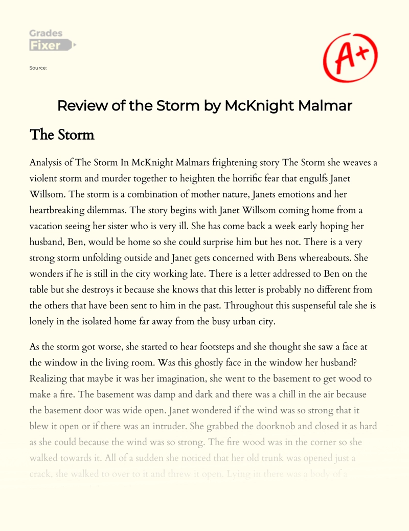Review of The Storm by Mcknight Malmar Essay