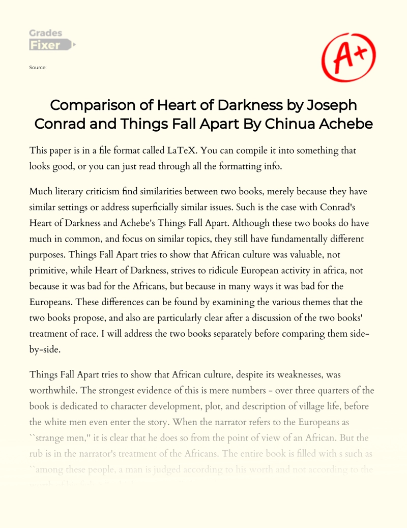 Comparison of "Heart of Darkness" and "Things Fall Apart" essay