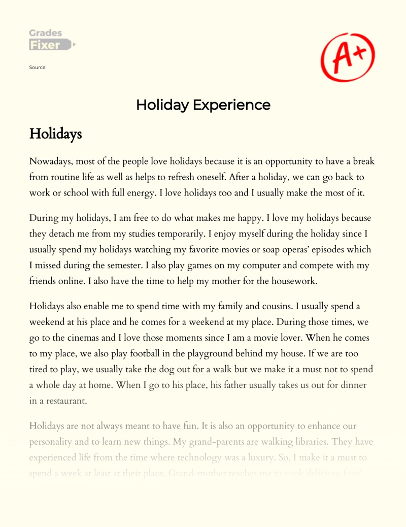 Holiday Experience: What Makes Me Happy Essay