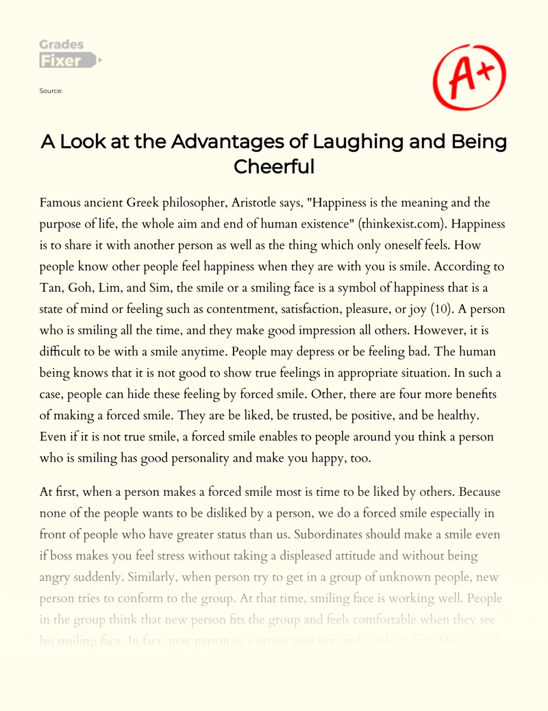 A Look at The Advantages of Laughing and Being Cheerful essay
