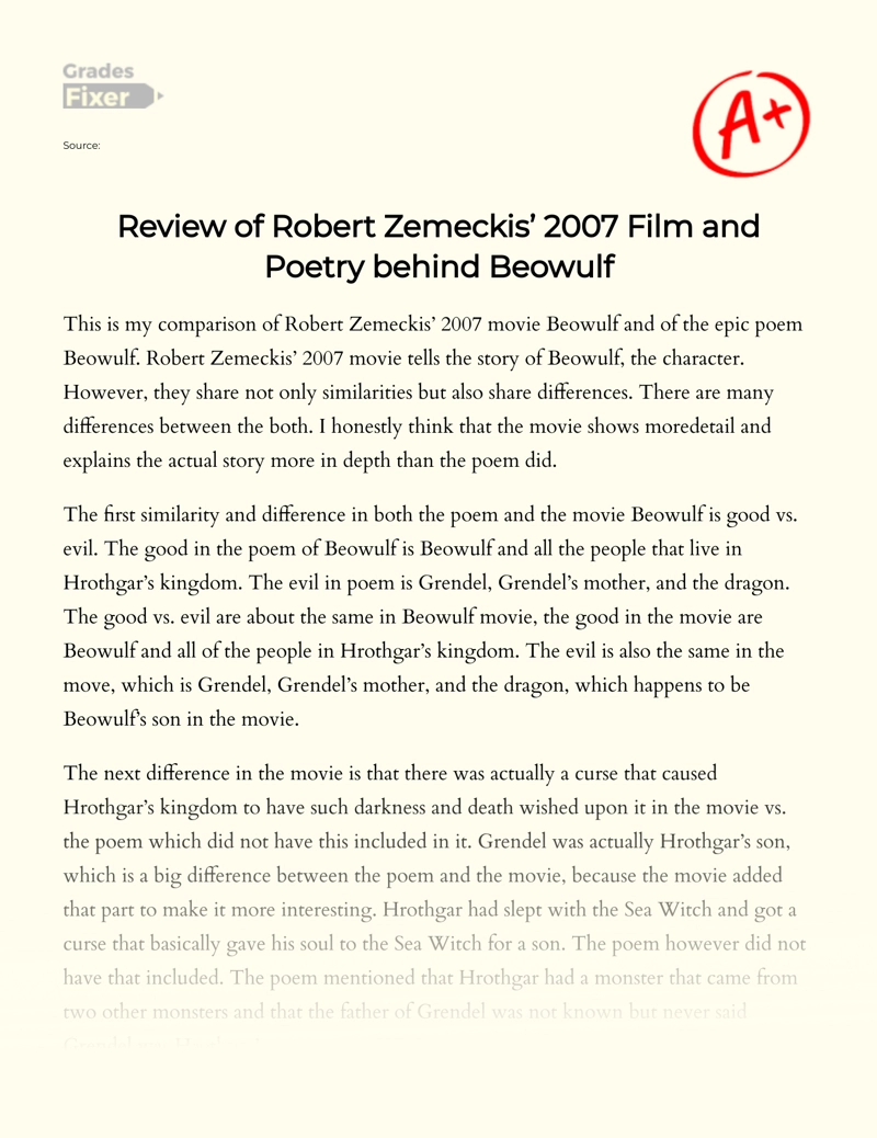 Review of Robert Zemeckis’ 2007 Film and Poetry Behind Beowulf Essay