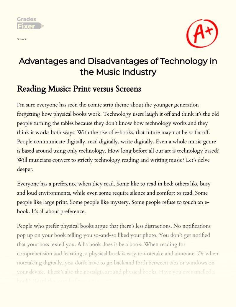 Advantages and Disadvantages of Technology in The Music Industry essay