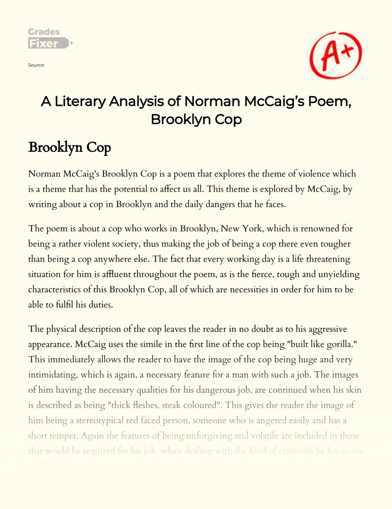 A Literary Analysis of Norman Maccaig’s Poem, Brooklyn Cop Essay