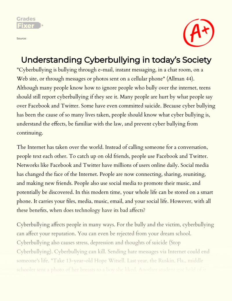 Understanding Cyberbullying in Today’s Society Essay