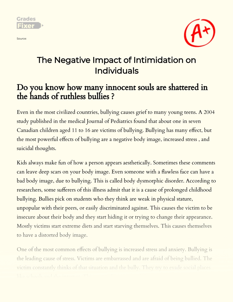 The Negative Impact of Intimidation on Individuals essay