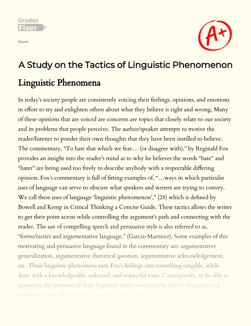 A Study on The Tactics of Linguistic Phenomenon essay