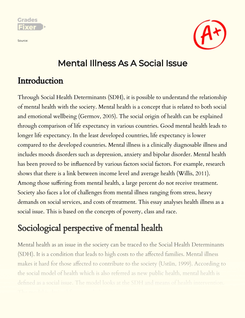 Mental Illness as a Social Problem: Essay Essay