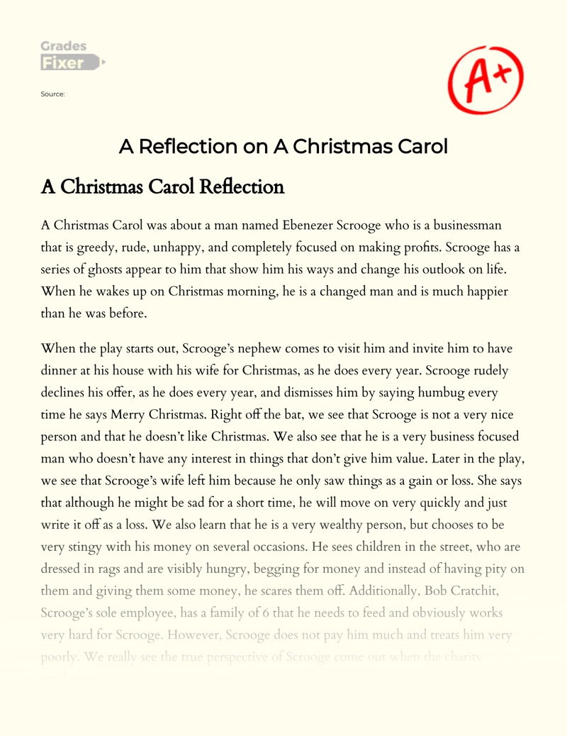 A Reflection on a Christmas Carol by Charles Dickens Essay