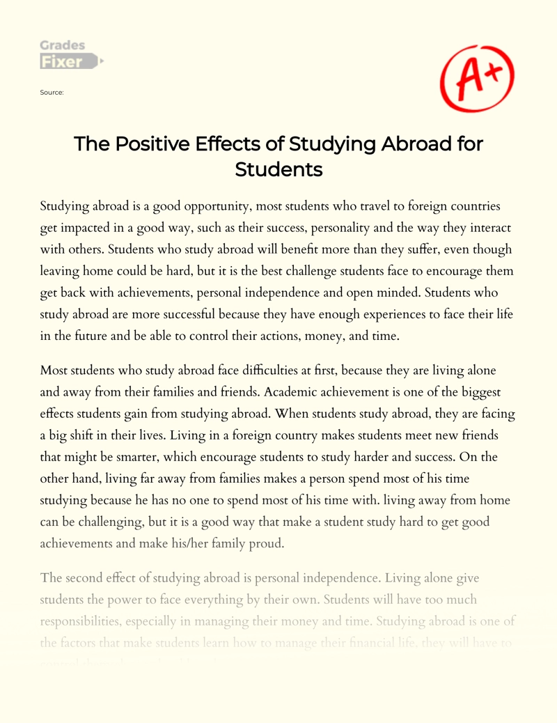 The Positive Effects of Studying Abroad for Students Essay