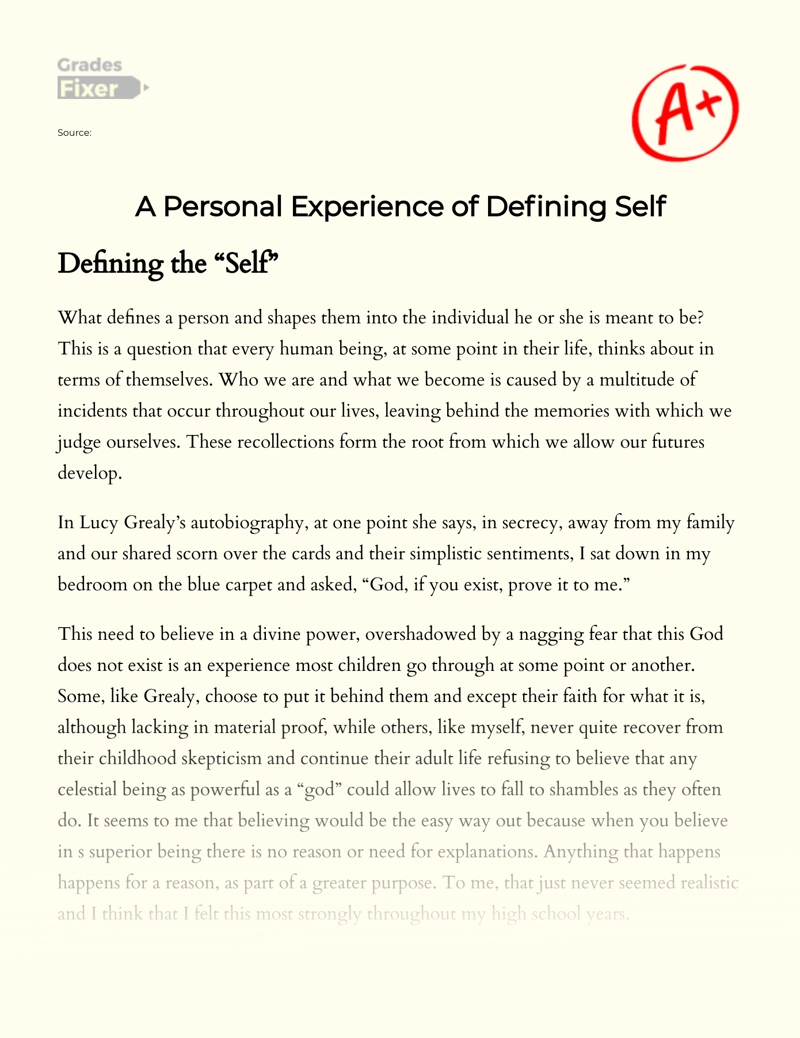 A Personal Experience of Defining Self essay