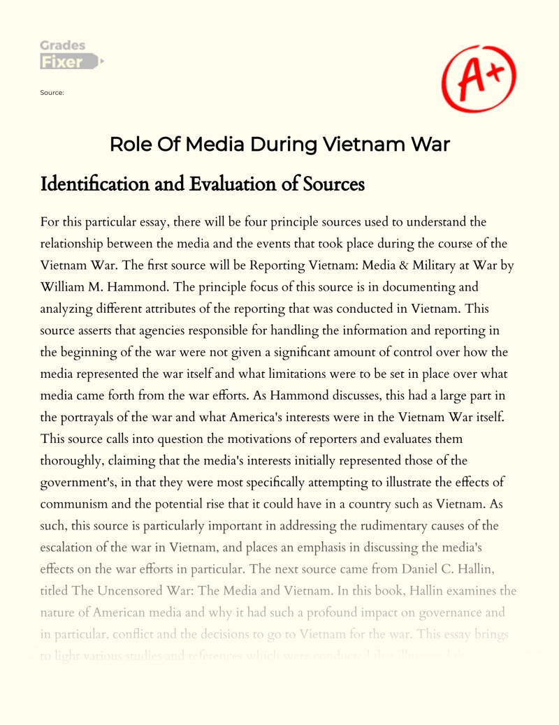 Role of Media During Vietnam War essay