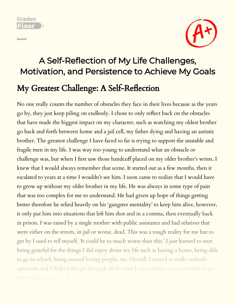 Challenges in My Life: a Reflection Essay