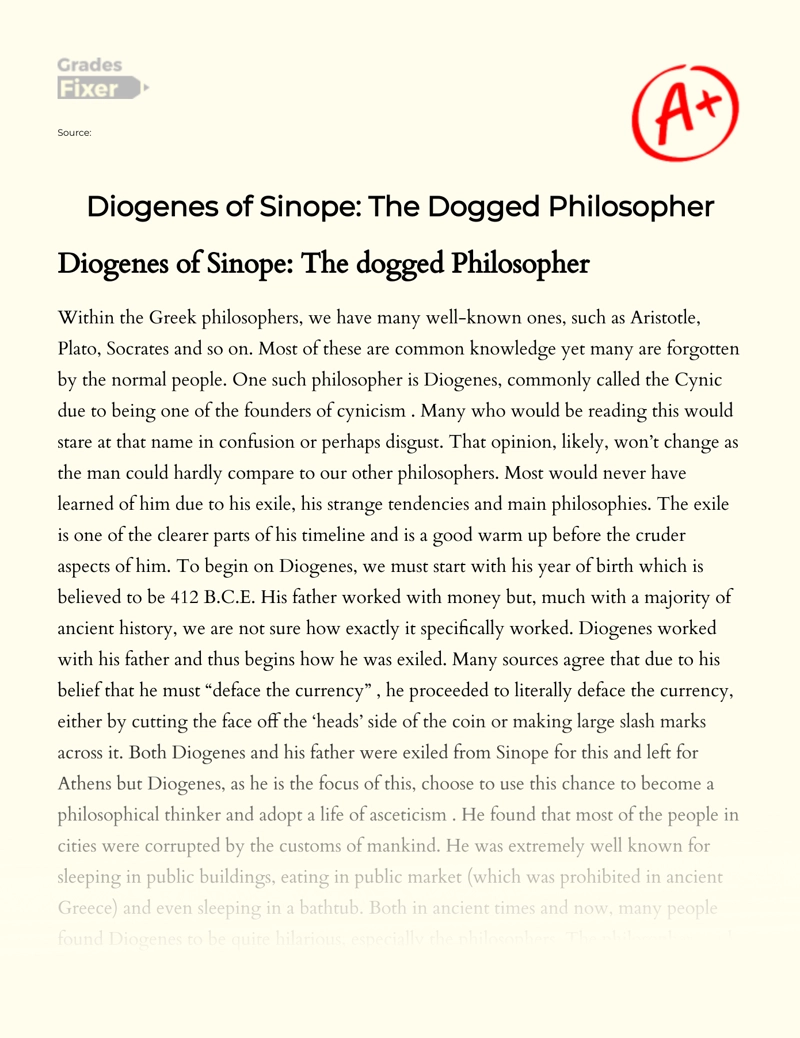 Diogenes of Sinope: The Dogged Philosopher Essay