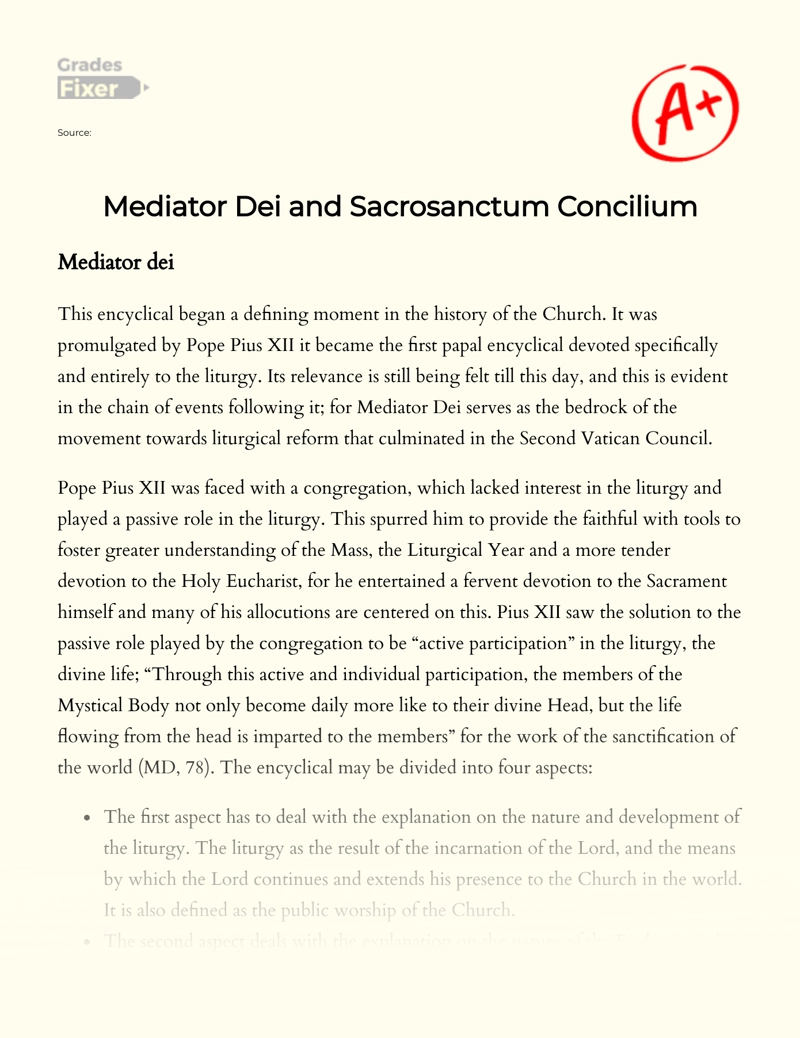 Mediator Dei and Sacrosanctum Concilium essay