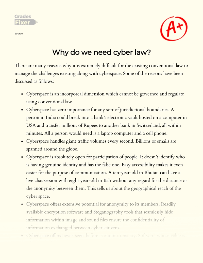 The Reasons Why We Need Cyber Law essay