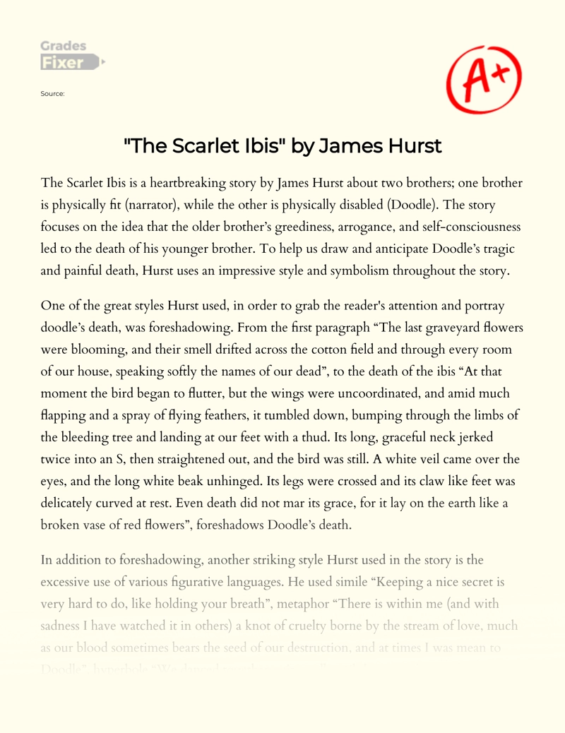 "The Scarlet Ibis" by James Hurst  Essay