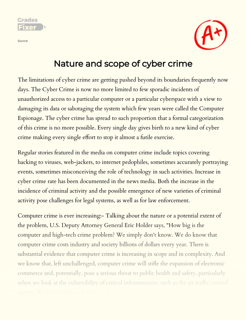 Nature and Scope of Cyber Crime essay