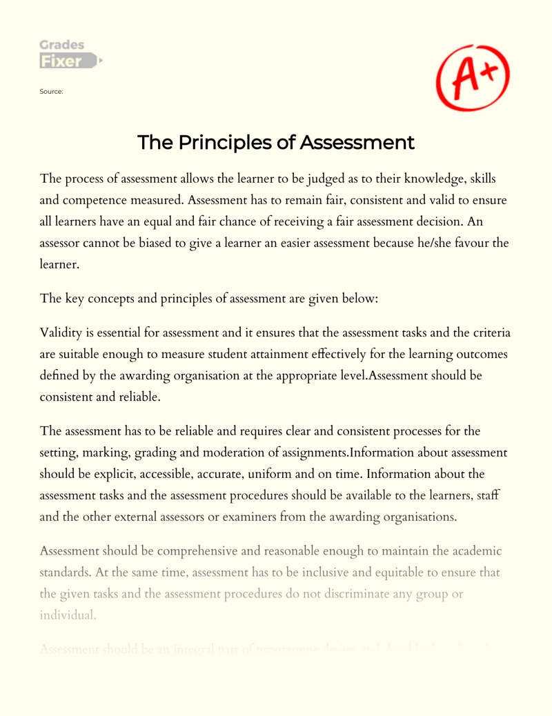 The Key Concepts and Principles of Assessment Essay