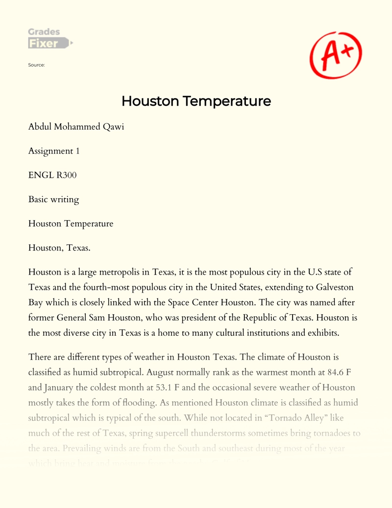 Review of The Weather and Climate in Houston Essay