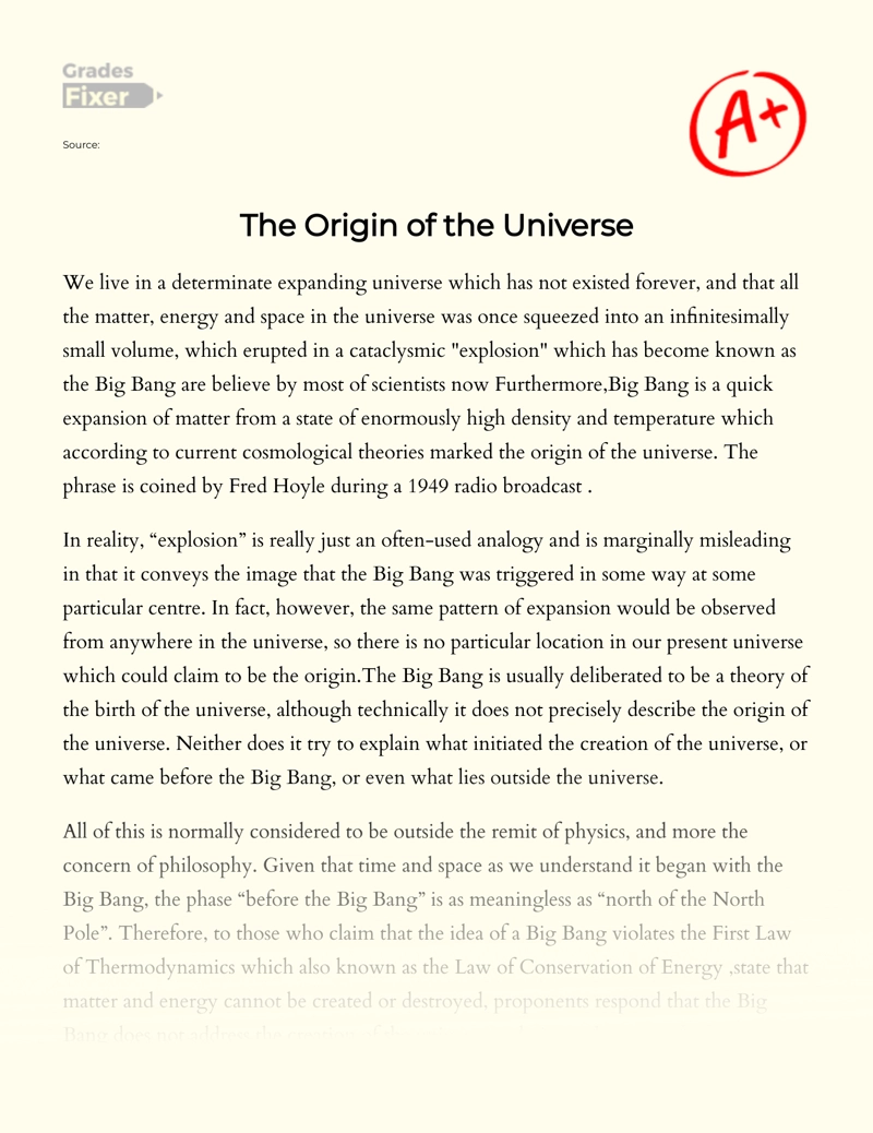 The Origin of The Universe Essay