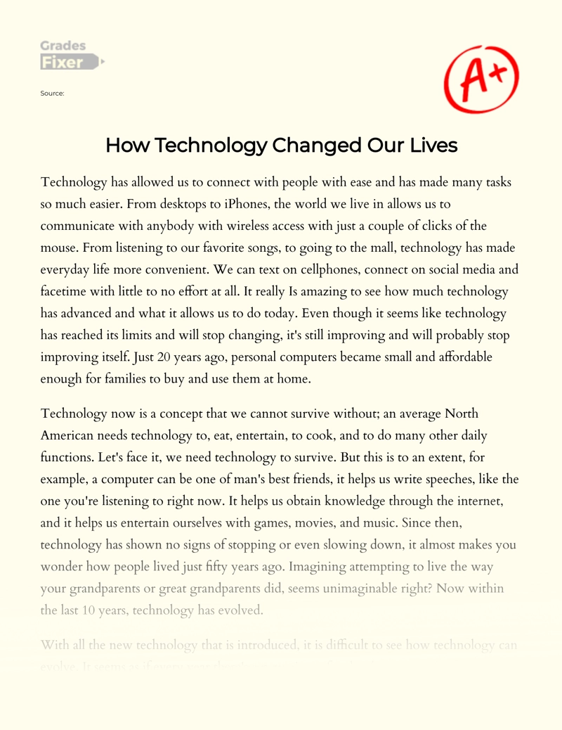 essay on how technology has changed our lives