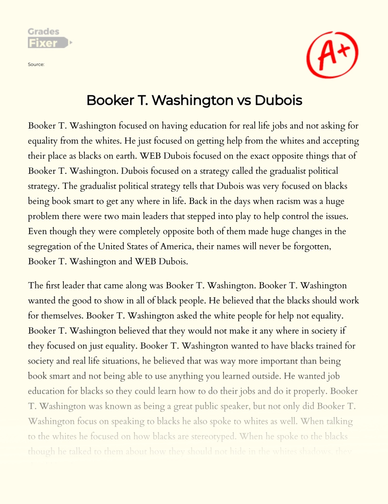 Booker T. Washington Vs Dubois essay