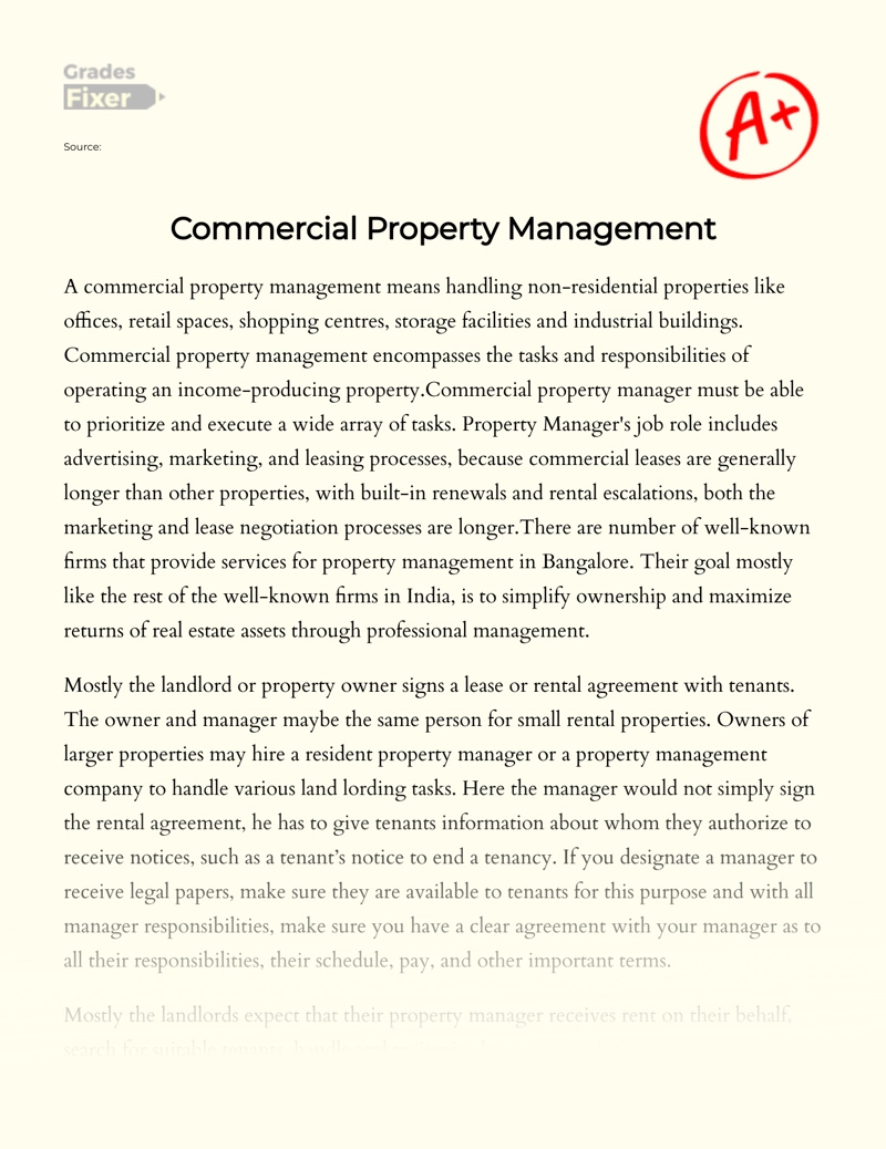 Overview of Commercial Property Management essay